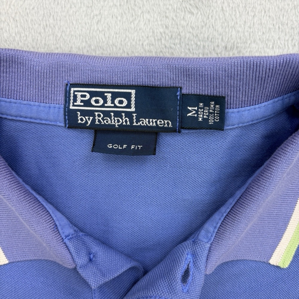 Vintage Polo Ralph Lauren Polo Mens Medium Blue Golf Fit Pony Striped Collar - Picture 4 of 9